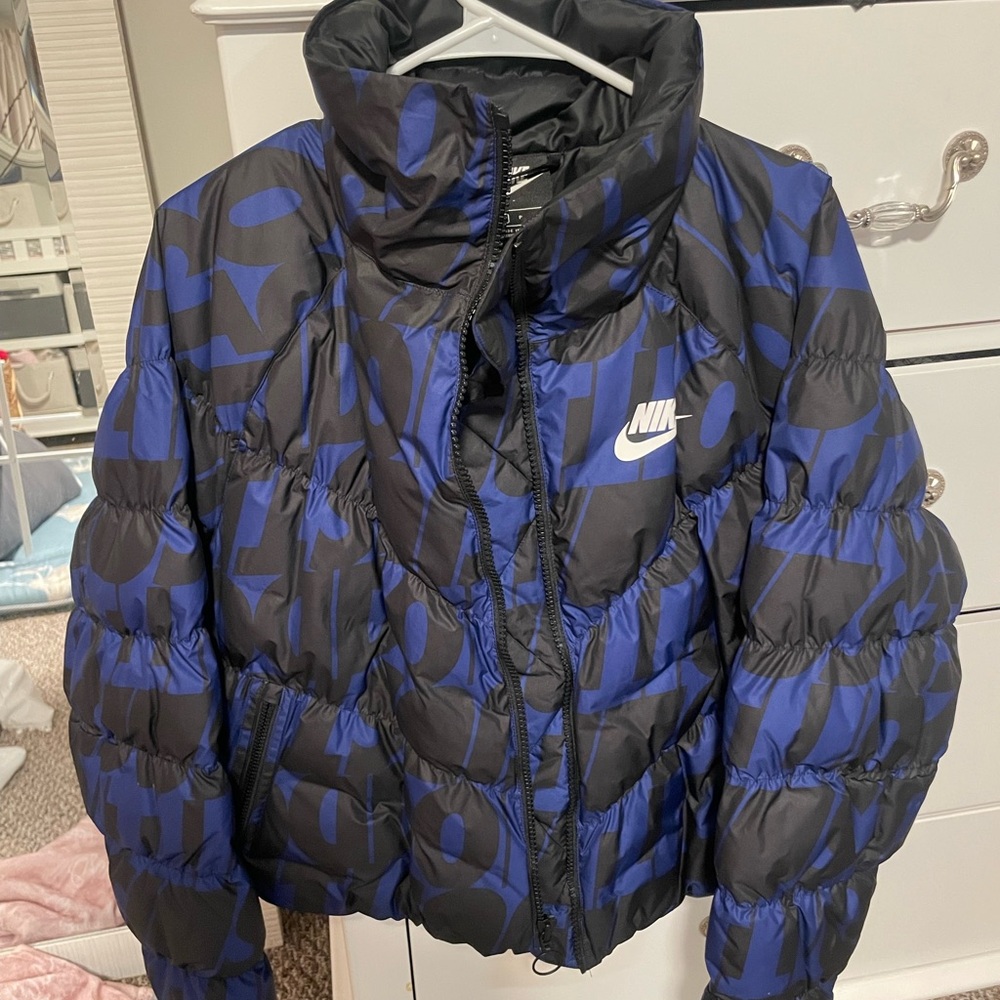 Nike Black and Blue Puffer Jacket